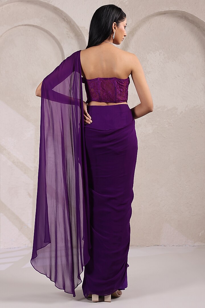 Purple Georgette Draped Party Wear Saree Set by K-ANSHIKA Jaipur at Pernia's Pop Up Shop