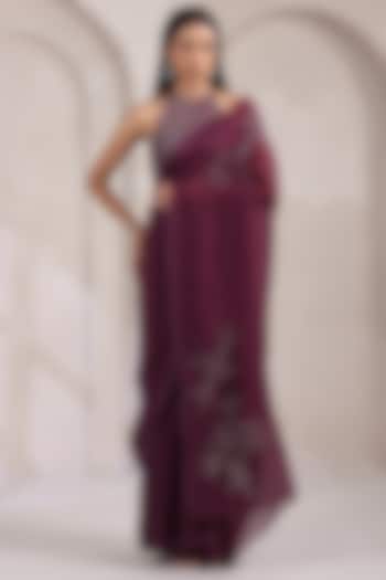 Wine Organza Wedding Saree Set by K-ANSHIKA Jaipur at Pernia's Pop Up Shop