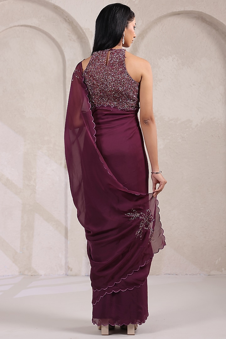 Wine Organza Wedding Saree Set by K-ANSHIKA Jaipur at Pernia's Pop Up Shop