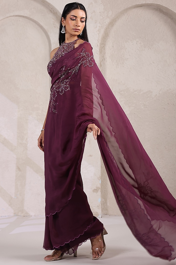 Wine Organza Wedding Saree Set by K-ANSHIKA Jaipur at Pernia's Pop Up Shop