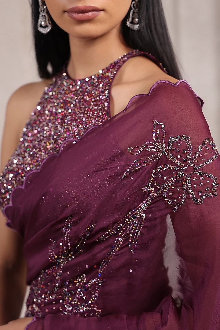 Wine Organza Wedding Saree Set by K-ANSHIKA Jaipur at Pernia's Pop Up Shop