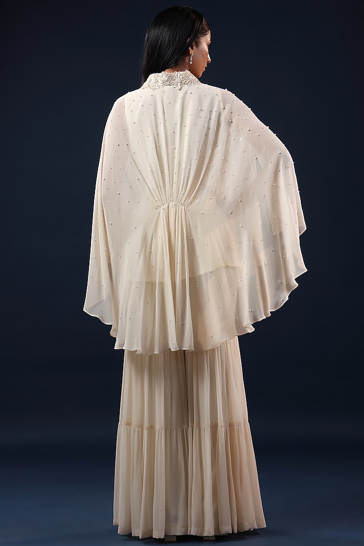 Off-White Georgette Flared Palazzo Set by K-ANSHIKA Jaipur at Pernia's Pop Up Shop