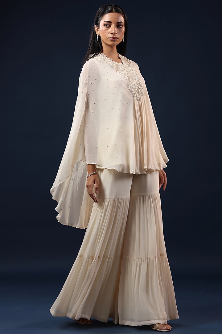 Off-White Georgette Flared Palazzo Set by K-ANSHIKA Jaipur at Pernia's Pop Up Shop