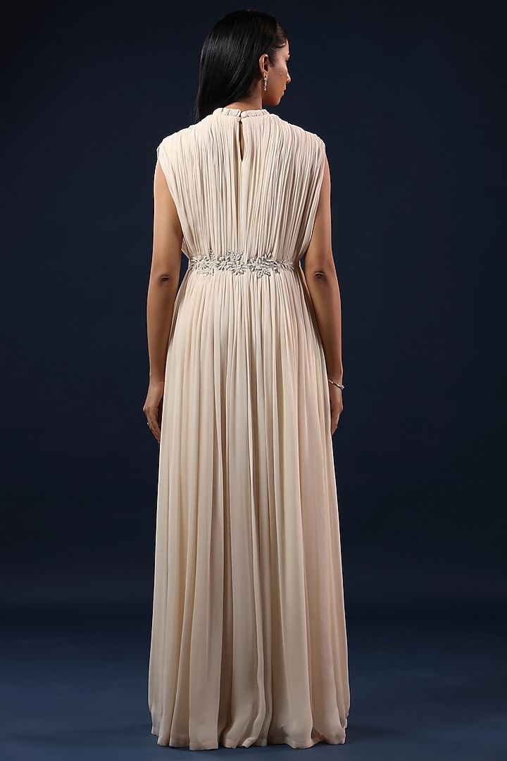 Off-White Georgette Sequin Embellished Pleated Party Wear Gown by K-ANSHIKA Jaipur at Pernia's Pop Up Shop