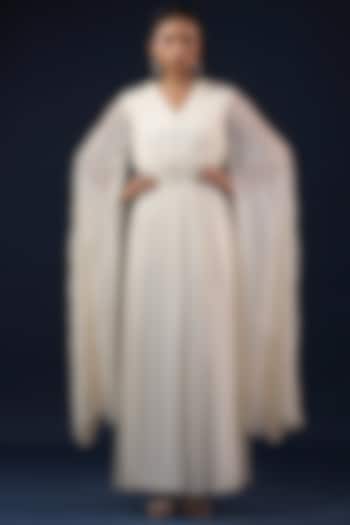 White Georgette Pearl Embellished Cape Party Wear Gown by K-ANSHIKA Jaipur at Pernia's Pop Up Shop