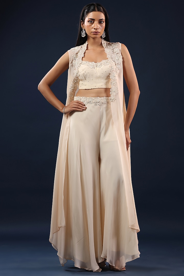 Off-White Organza Palazzo Set by K-ANSHIKA Jaipur at Pernia's Pop Up Shop