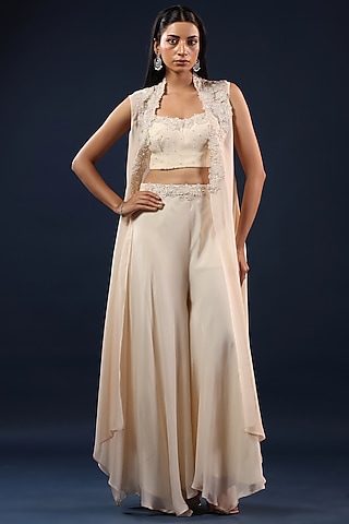 Off-White Organza Palazzo Set by K-ANSHIKA Jaipur