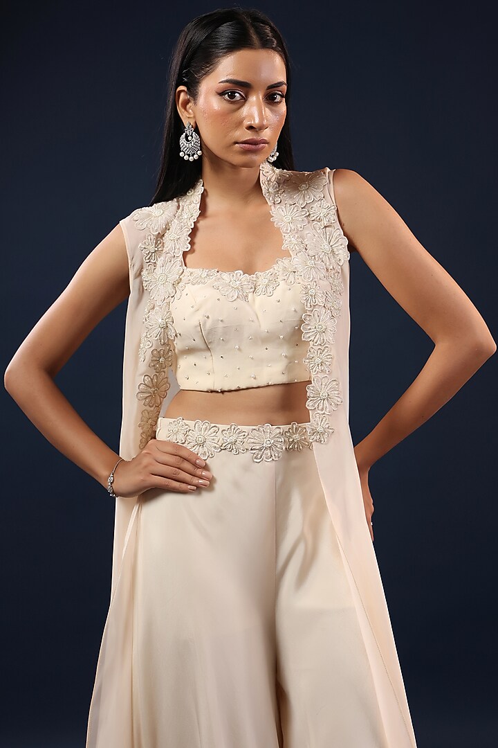 Off-White Organza Palazzo Set by K-ANSHIKA Jaipur at Pernia's Pop Up Shop