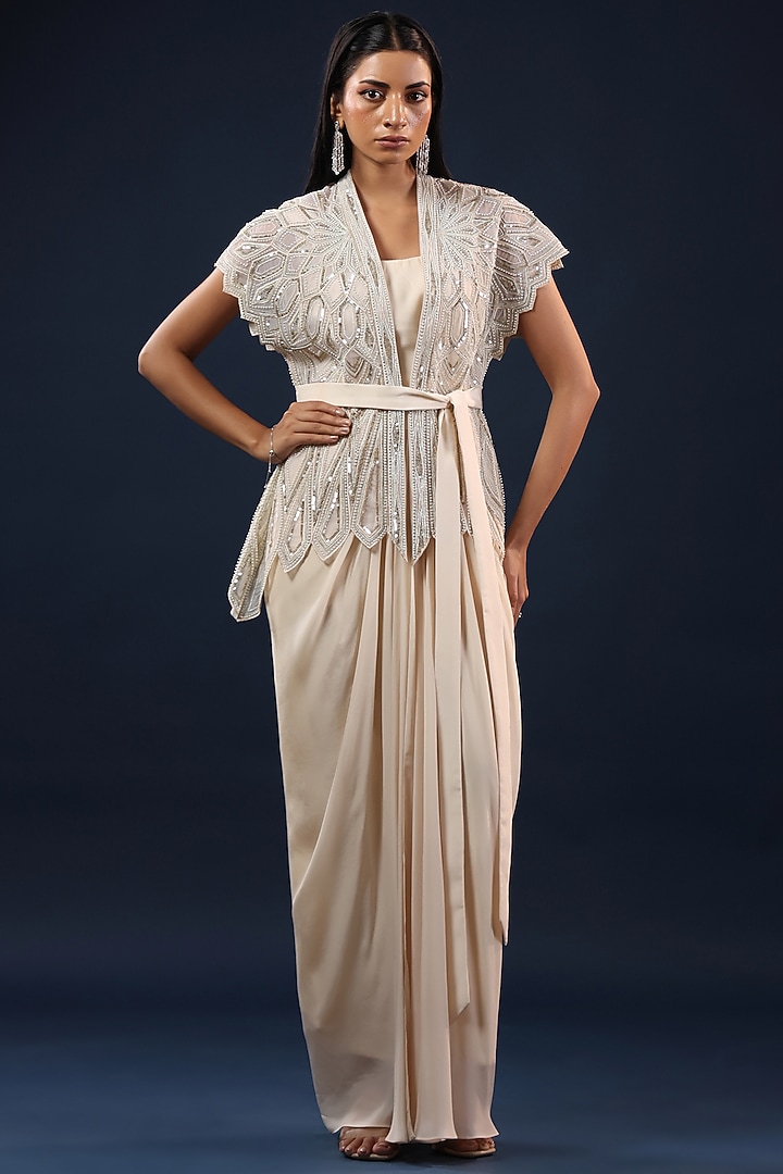 Off-White Crepe Skirt Set by K-ANSHIKA Jaipur at Pernia's Pop Up Shop