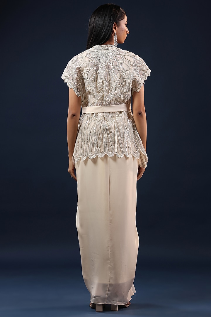 Off-White Crepe Skirt Set by K-ANSHIKA Jaipur at Pernia's Pop Up Shop