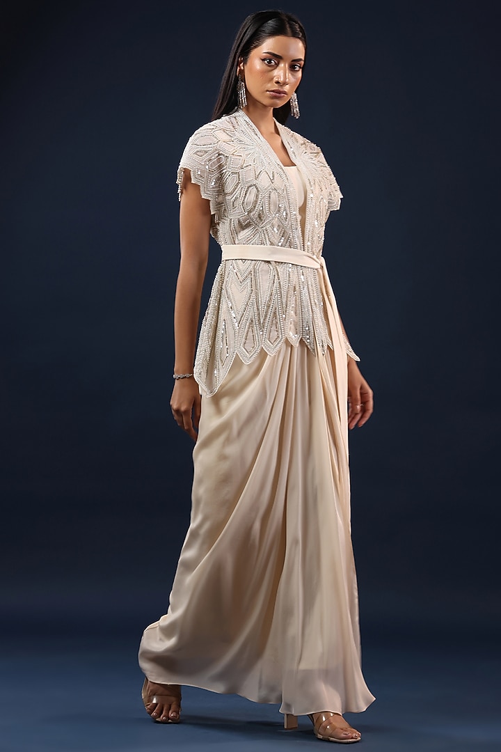 Off-White Crepe Skirt Set by K-ANSHIKA Jaipur at Pernia's Pop Up Shop