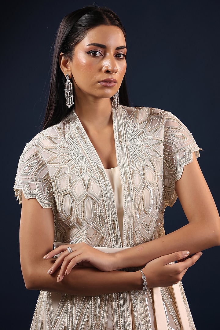 Off-White Crepe Skirt Set by K-ANSHIKA Jaipur at Pernia's Pop Up Shop