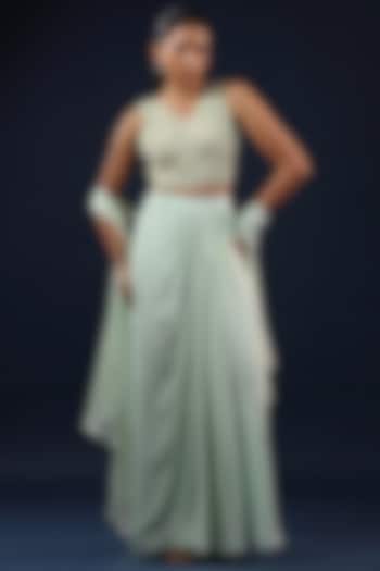 Aqua Crepe Skirt Set by K-ANSHIKA Jaipur at Pernia's Pop Up Shop