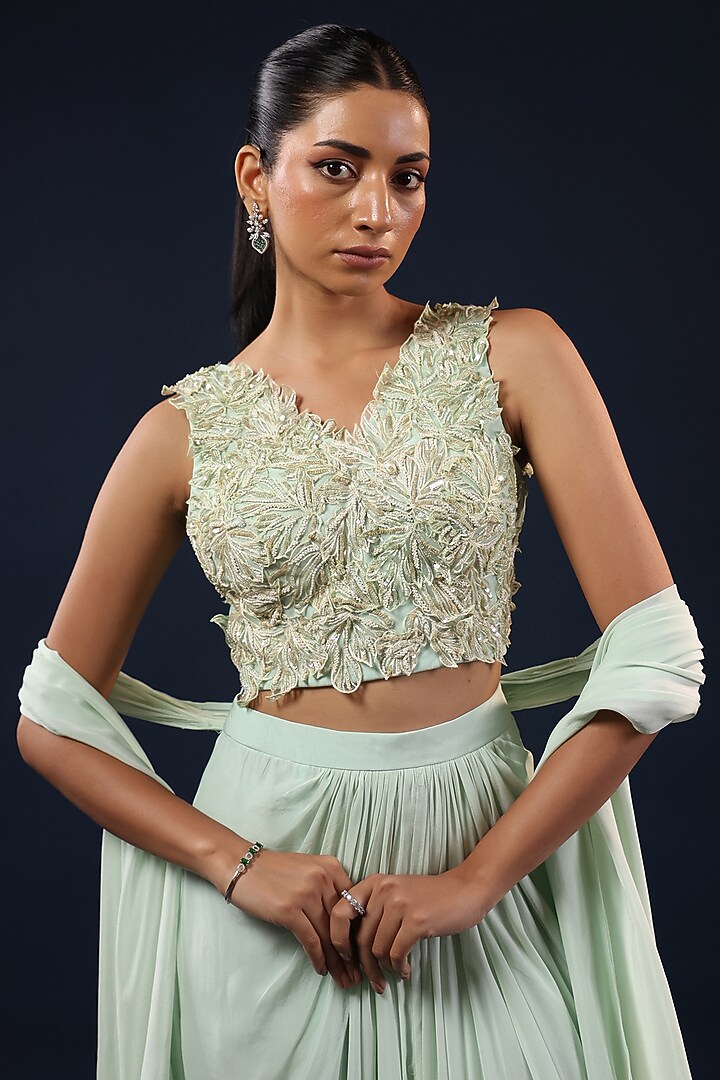 Aqua Crepe Skirt Set by K-ANSHIKA Jaipur at Pernia's Pop Up Shop