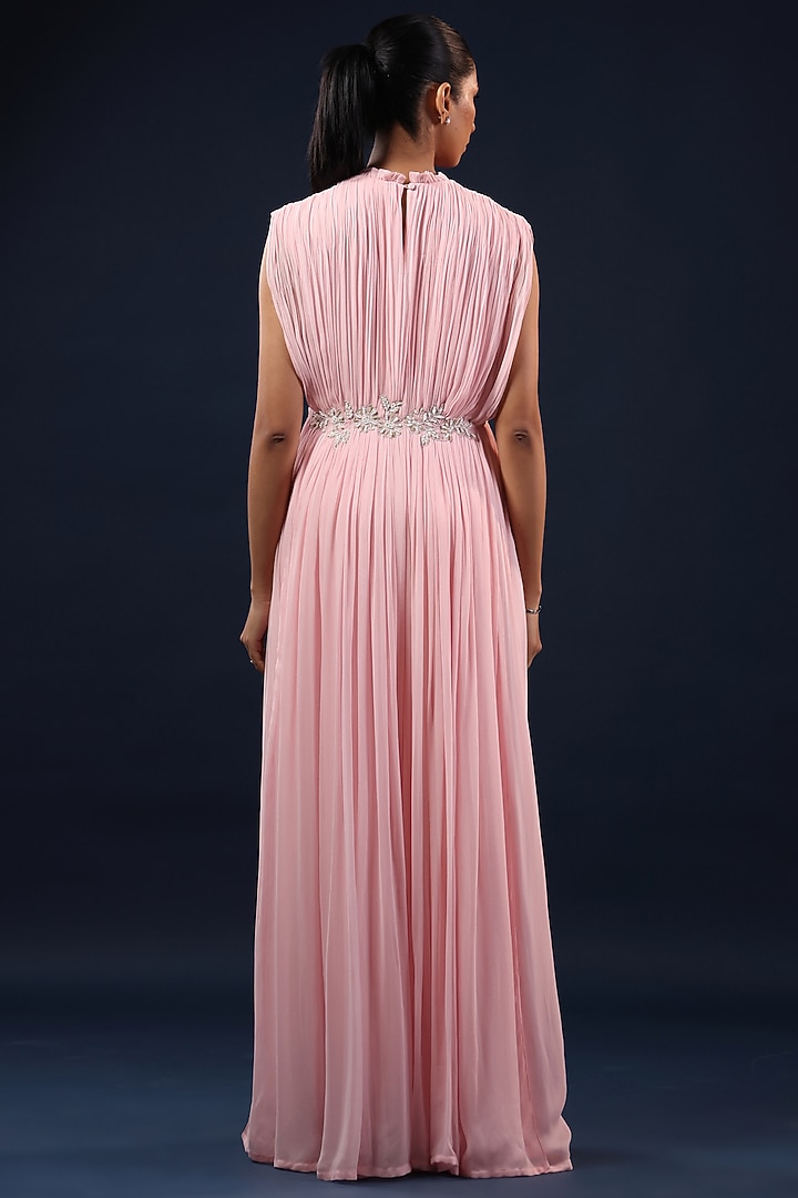 Pink Georgette Sequin Embellished Pleated Party Wear Gown by K-ANSHIKA Jaipur at Pernia's Pop Up Shop