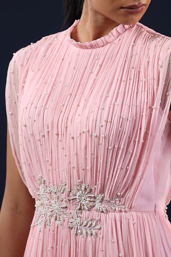 Pink Georgette Sequin Embellished Pleated Party Wear Gown by K-ANSHIKA Jaipur at Pernia's Pop Up Shop