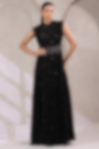Black Georgette Sequin Embellished Party Wear Gown by K-ANSHIKA Jaipur at Pernia's Pop Up Shop