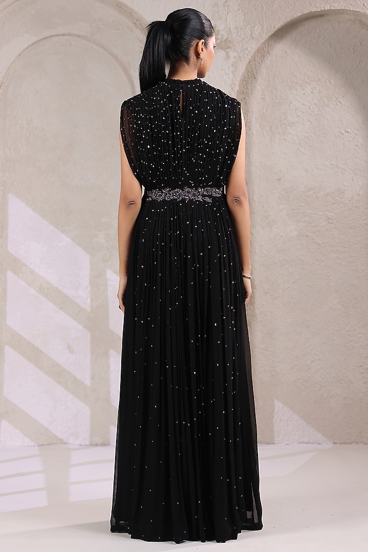 Black Georgette Sequin Embellished Party Wear Gown by K-ANSHIKA Jaipur at Pernia's Pop Up Shop