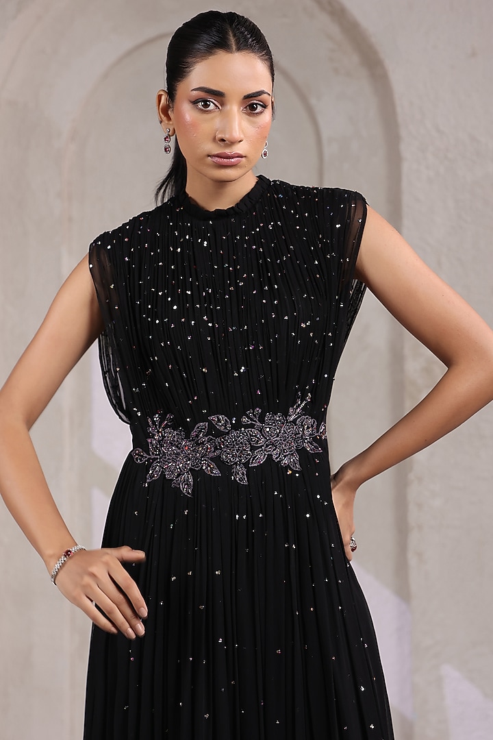 Black Georgette Sequin Embellished Party Wear Gown by K-ANSHIKA Jaipur at Pernia's Pop Up Shop