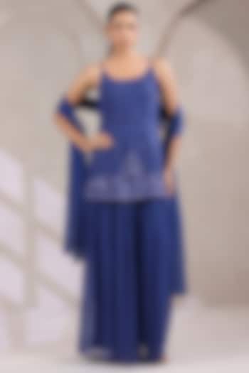 Twilight Blue Georgette Party Wear Sharara Set by K-ANSHIKA Jaipur at Pernia's Pop Up Shop