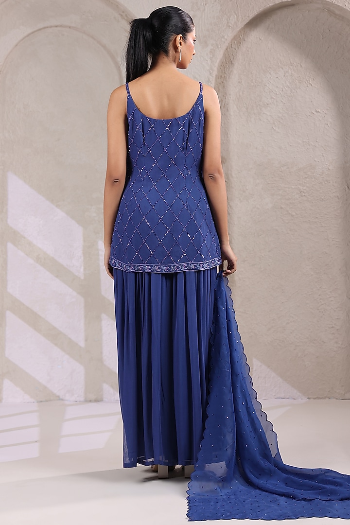 Twilight Blue Georgette Wedding Sharara Set by K-ANSHIKA Jaipur at Pernia's Pop Up Shop
