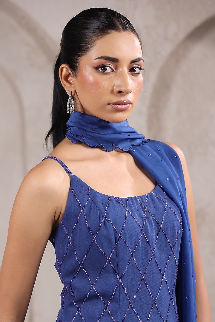 Twilight Blue Georgette Wedding Sharara Set by K-ANSHIKA Jaipur at Pernia's Pop Up Shop