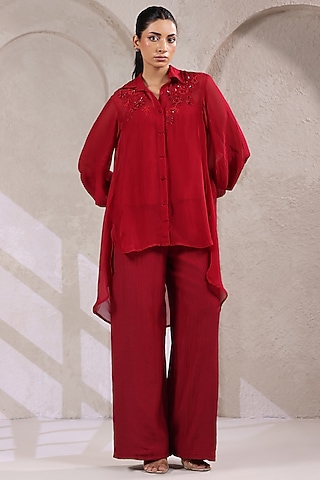 Red Organza Co-Ord Set by K-ANSHIKA Jaipur