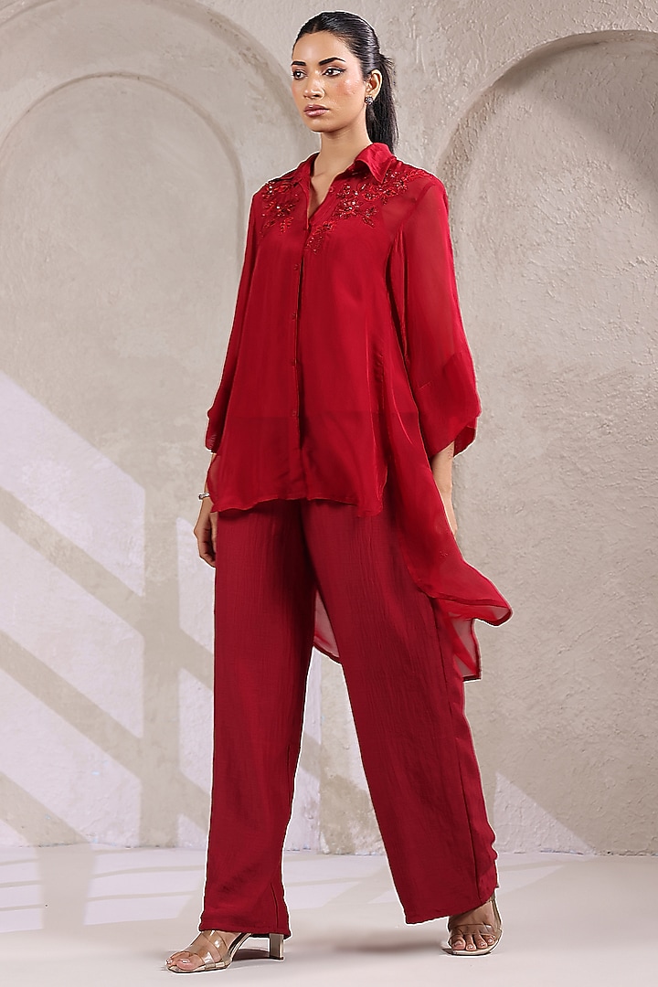 Red Organza Co-Ord Set by K-ANSHIKA Jaipur at Pernia's Pop Up Shop