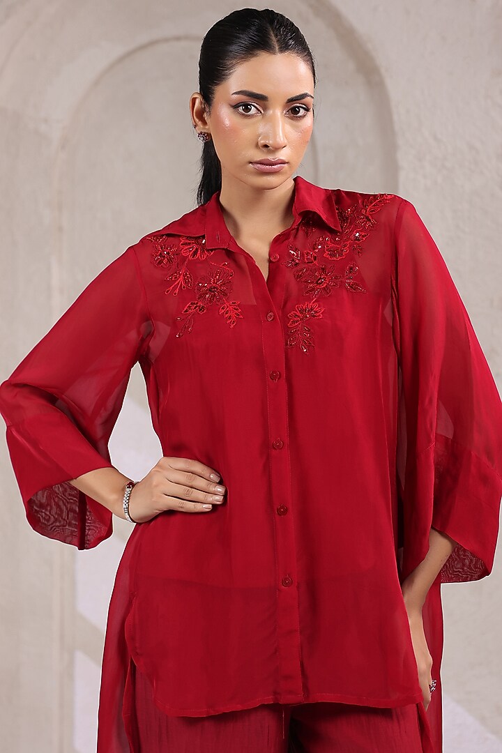 Red Organza Co-Ord Set by K-ANSHIKA Jaipur at Pernia's Pop Up Shop