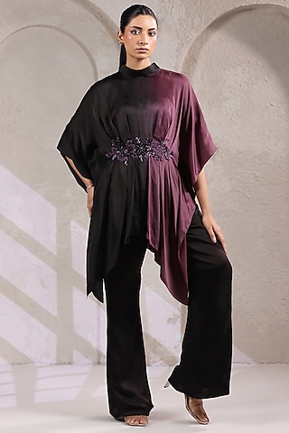 Black Satin Pant Set by K-ANSHIKA Jaipur