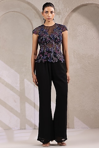 Black Georgette Pant Set by K-ANSHIKA Jaipur
