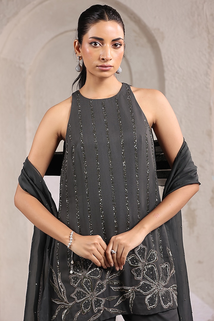 Grey Georgette Party Wear Sharara Set by K-ANSHIKA Jaipur at Pernia's Pop Up Shop