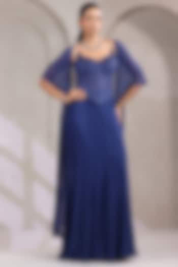 Royal Blue Georgette Skirt Set by K-ANSHIKA Jaipur at Pernia's Pop Up Shop