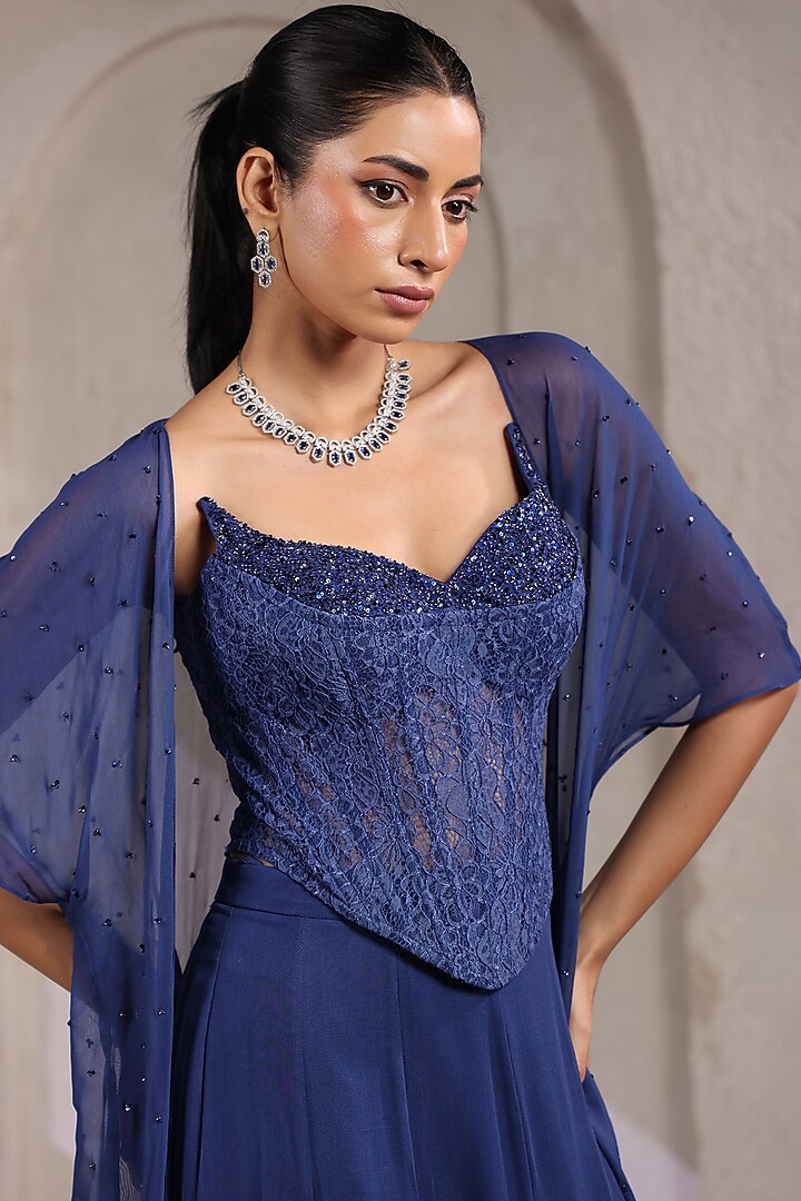 Royal Blue Georgette Skirt Set by K-ANSHIKA Jaipur at Pernia's Pop Up Shop