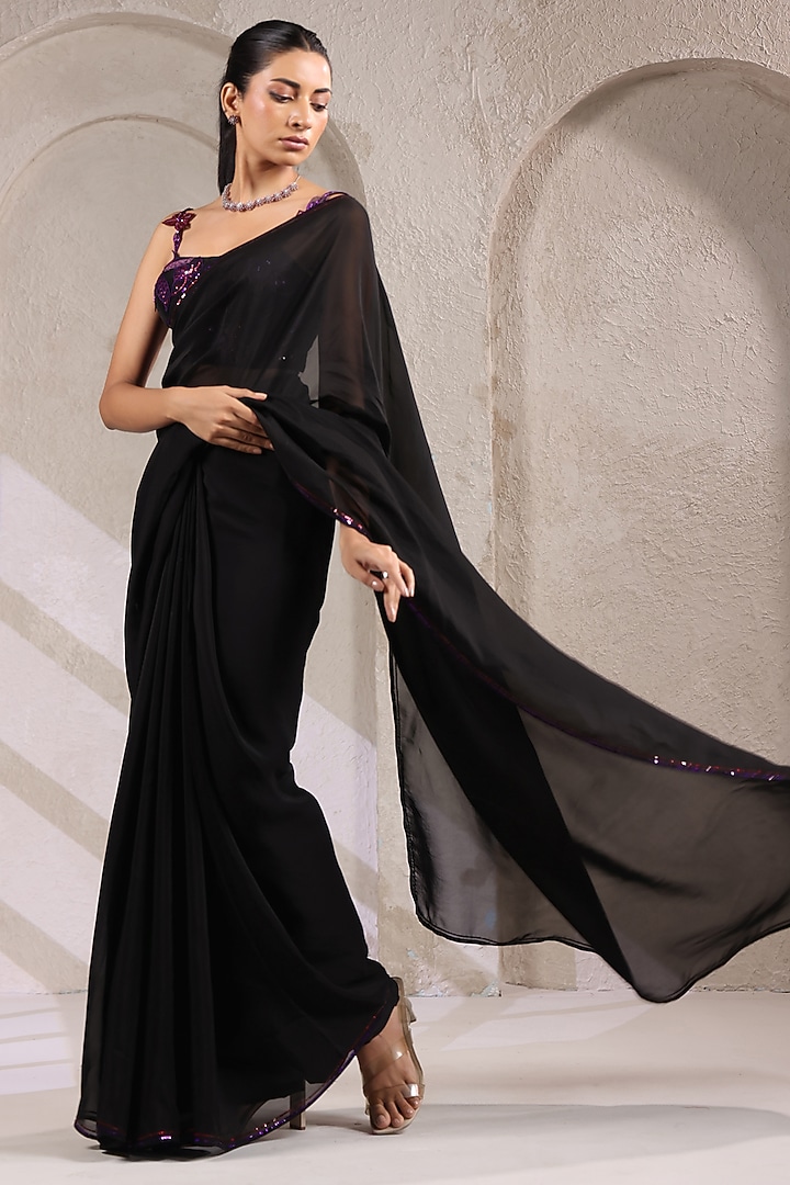 Black Organza Party Wear Saree Set by K-ANSHIKA Jaipur at Pernia's Pop Up Shop