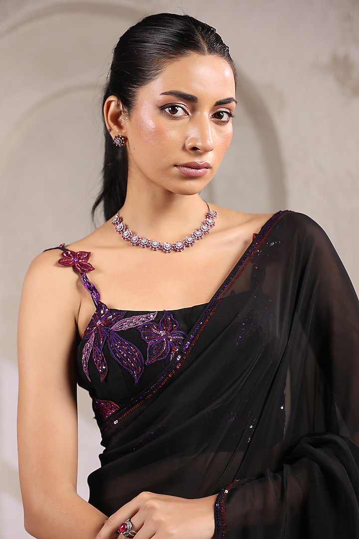 Black Organza Party Wear Saree Set by K-ANSHIKA Jaipur at Pernia's Pop Up Shop