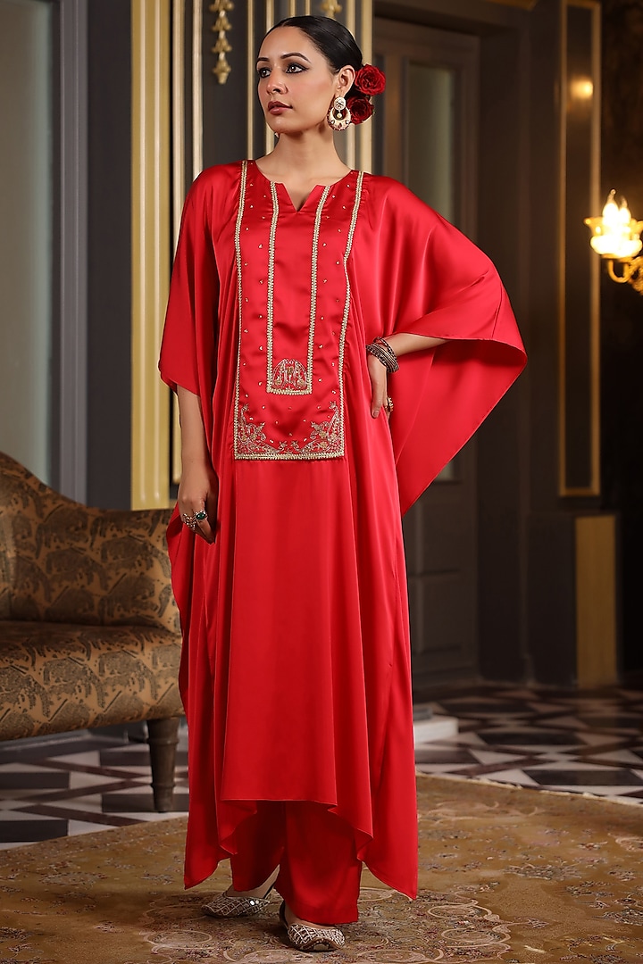 Red Emporio Satin Pant Set by K-ANSHIKA Jaipur at Pernia's Pop Up Shop