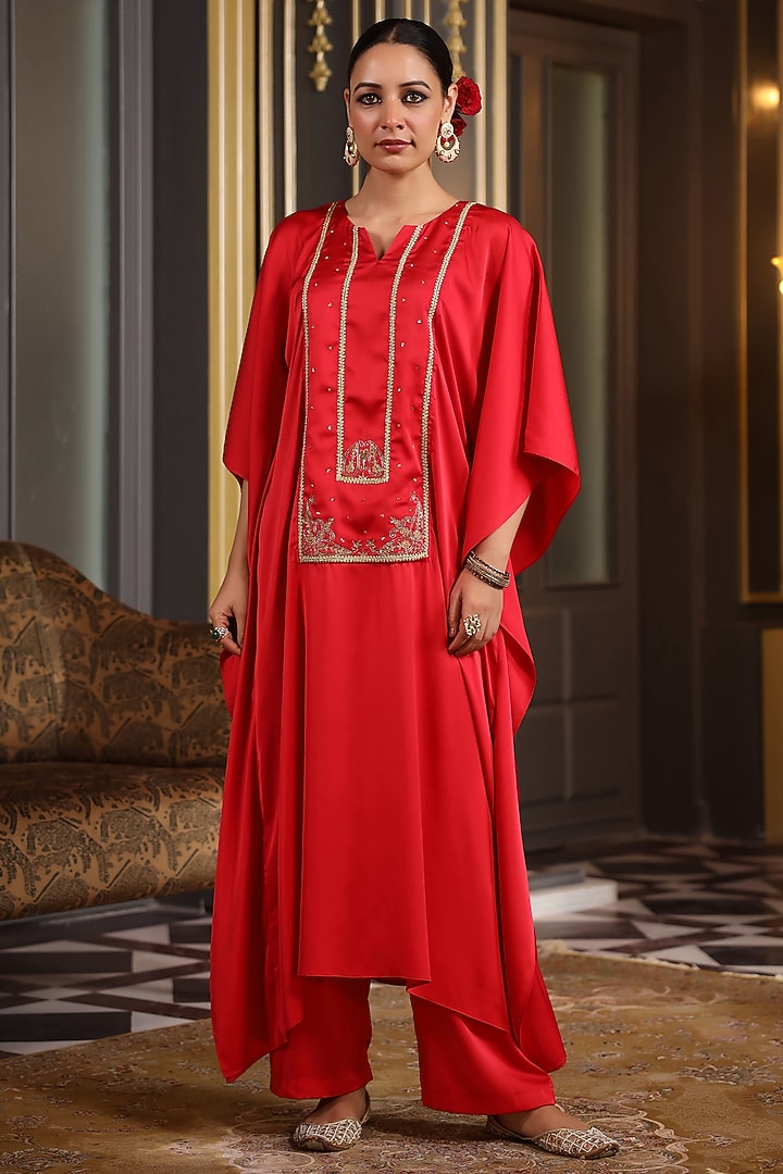 Red Emporio Satin Pant Set by K-ANSHIKA Jaipur at Pernia's Pop Up Shop