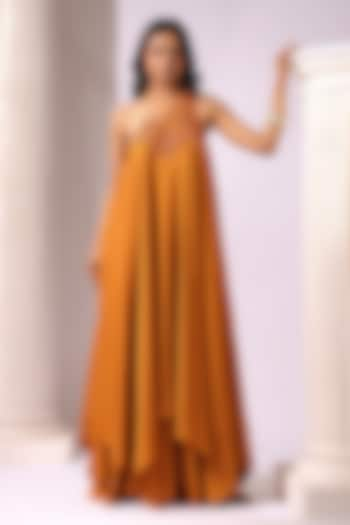 Orange Crepe Applique Work One-Shoulder Gown by K-ANSHIKA Jaipur at Pernia's Pop Up Shop