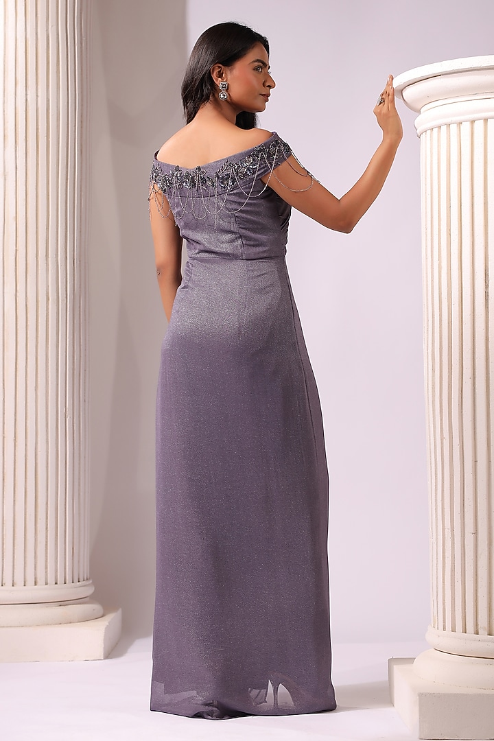 Violet Georgette Floral Embroidered Party Wear Gown by K-ANSHIKA Jaipur at Pernia's Pop Up Shop