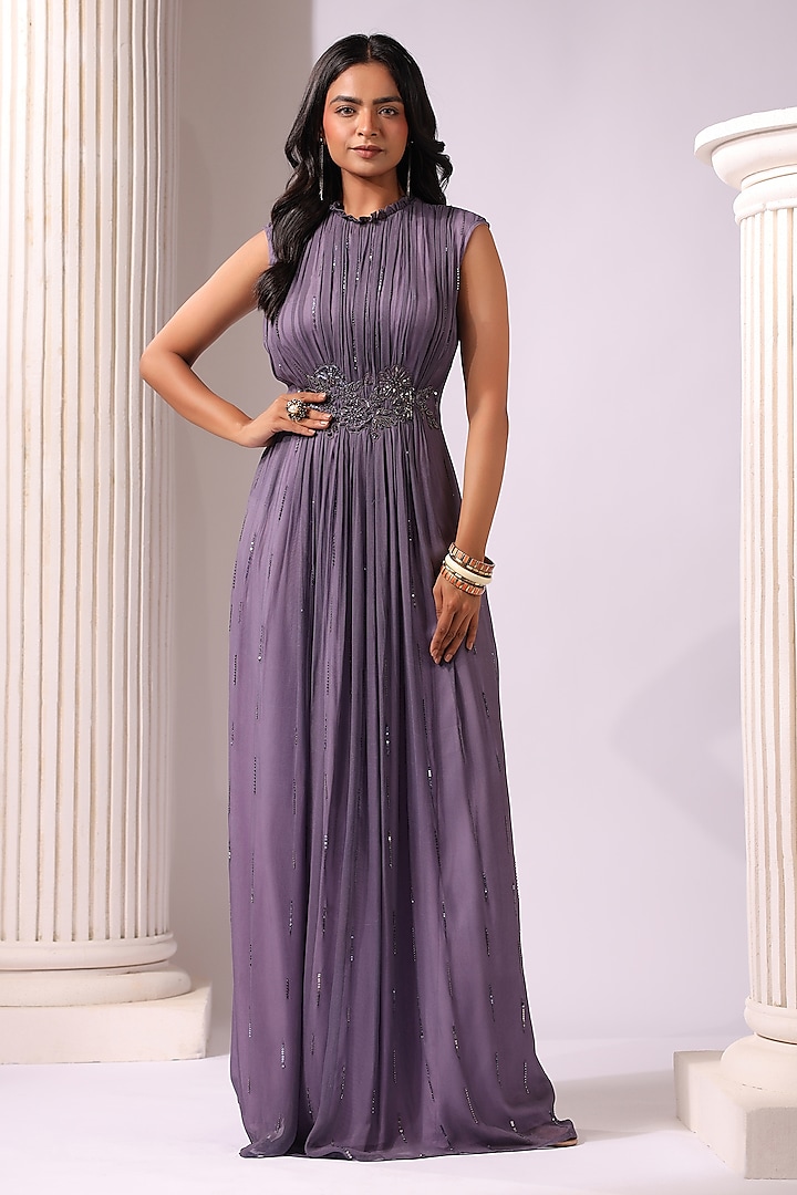 Violet Georgette Floral Applique Work Gown by K-ANSHIKA Jaipur at Pernia's Pop Up Shop