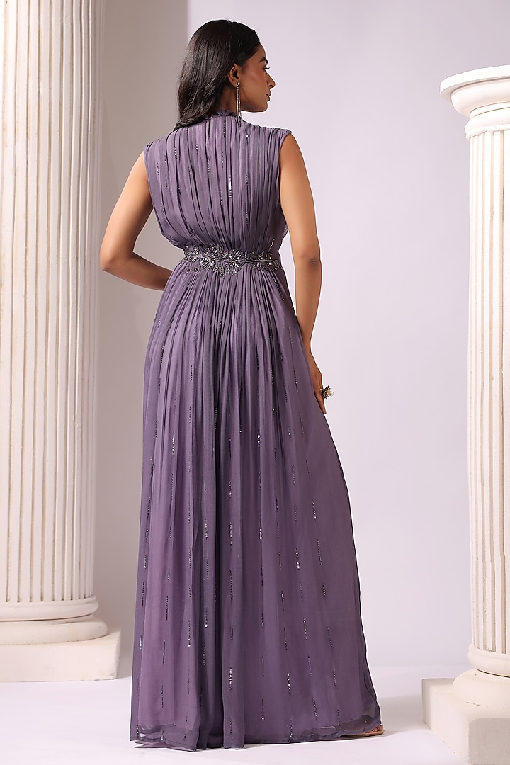 Violet Georgette Floral Applique Work Party Wear Gown by K-ANSHIKA Jaipur at Pernia's Pop Up Shop