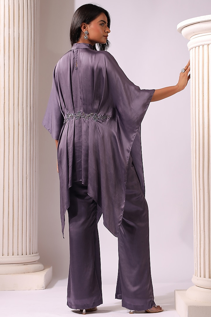 Violet Satin Sequins Embroidered Co-Ord Set by K-ANSHIKA Jaipur at Pernia's Pop Up Shop