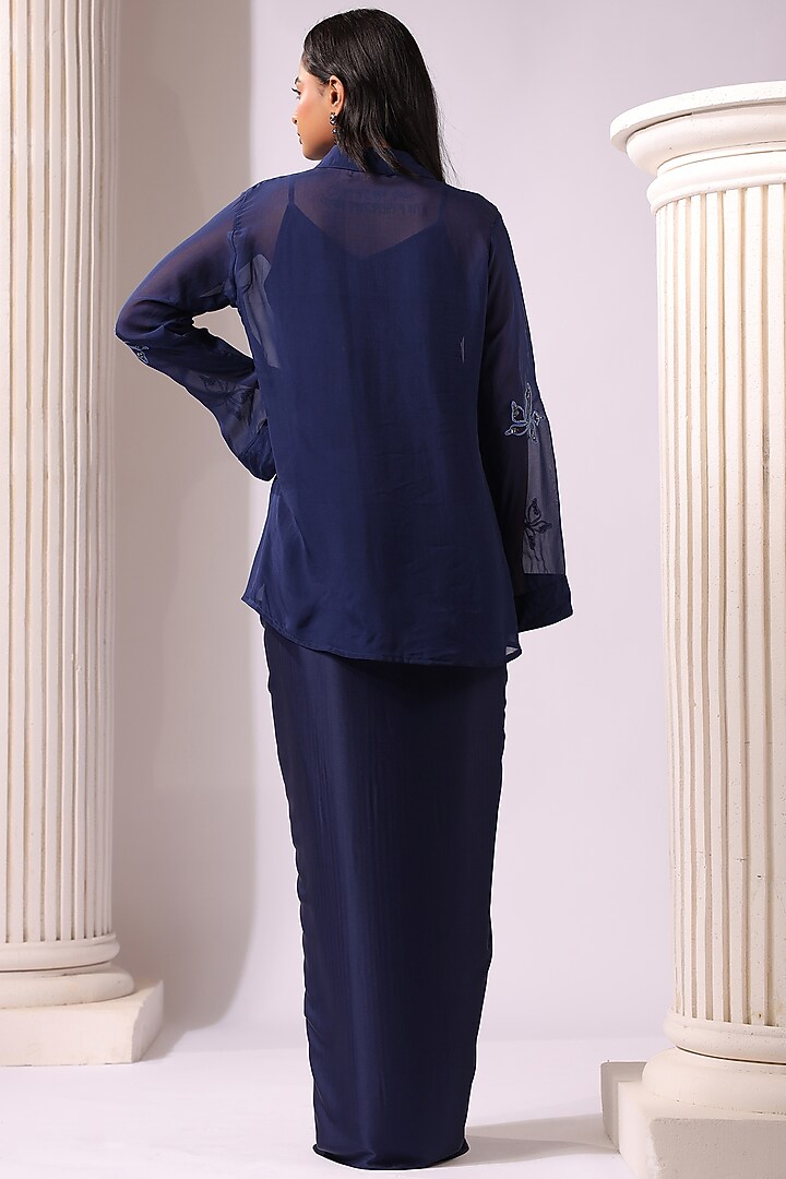 Navy Blue Satin Draped Skirt Set by K-ANSHIKA Jaipur at Pernia's Pop Up Shop