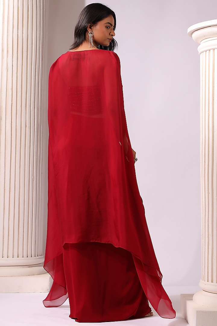 Red Georgette Sequins Embroidered Cape Set by K-ANSHIKA Jaipur at Pernia's Pop Up Shop