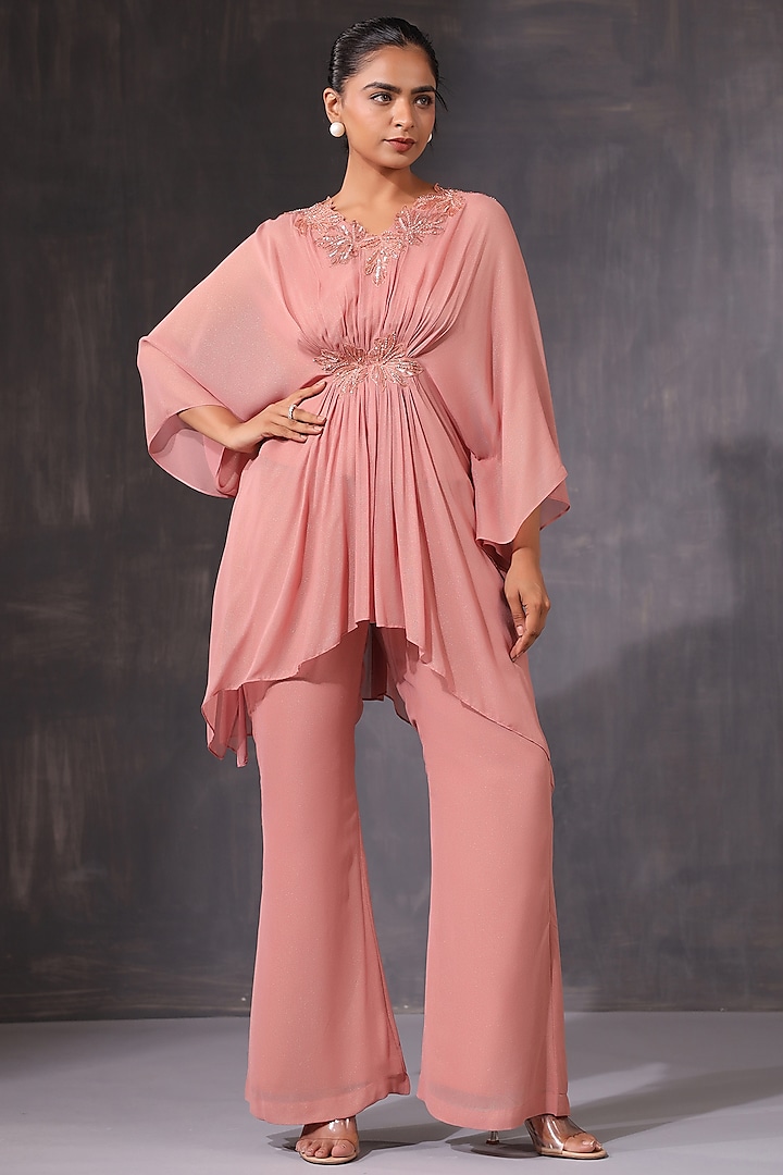 Pink Satin Sequins Embroidered Co-Ord Set by K-ANSHIKA Jaipur at Pernia's Pop Up Shop