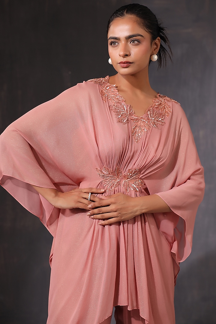 Pink Satin Sequins Embroidered Co-Ord Set by K-ANSHIKA Jaipur at Pernia's Pop Up Shop