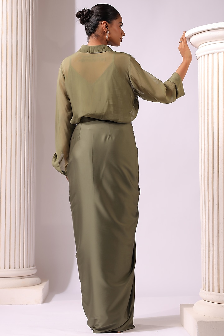 Olive Green Satin Draped Skirt Set by K-ANSHIKA Jaipur at Pernia's Pop Up Shop