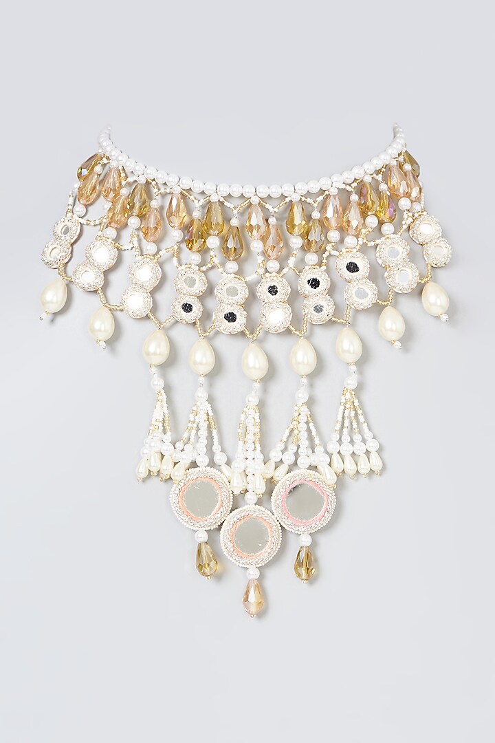 Gold & Ivory Hand Embroidered Necklace by KnotMeCute at Pernia's Pop Up Shop