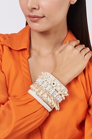 Ivory Hand Embroidered Handcuff by KnotMeCute